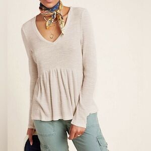 2 for $20 ANTHROPOLOGIE T LA Long Sleeve V-Neck Top in Tan Very